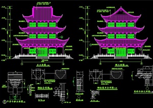 中式风格景观阁楼塔楼设计施工图