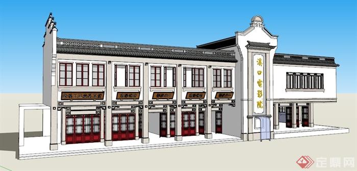 中式风格电影院及商铺建筑设计su模型(3)