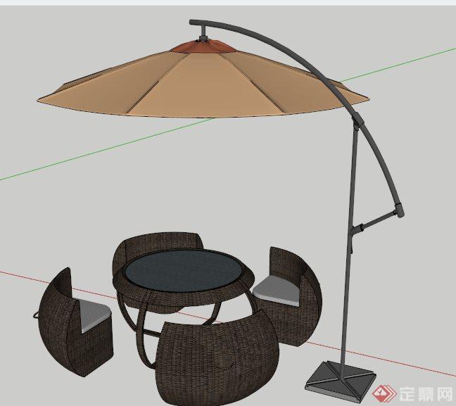 户外座椅及遮阳伞su模型(3)