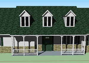 某两层美式小别墅建筑设计SU(草图大师)模型