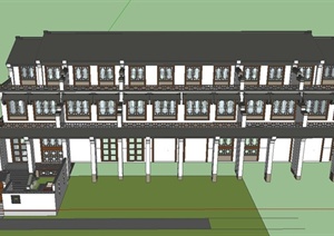 古典中式三层联排住宅建筑设计SU(草图大师)模型