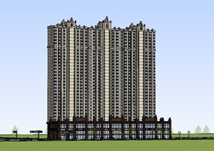 某现代住宅建筑设计SU(草图大师)模型（底层商业建筑）