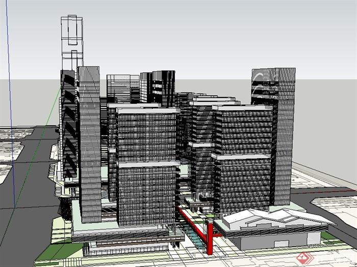 现代某城市综合办公、住宅、商业建筑规划设计SU模型(1)
