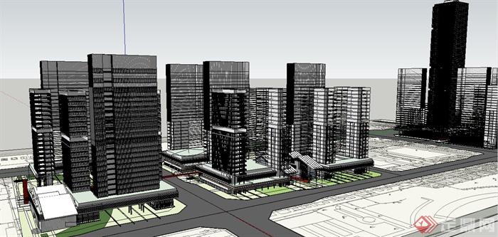 现代某城市综合办公、住宅、商业建筑规划设计SU模型(2)