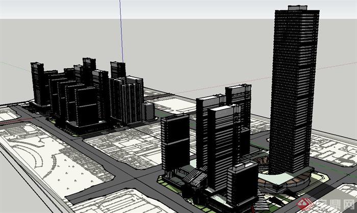 现代某城市综合办公、住宅、商业建筑规划设计SU模型(3)