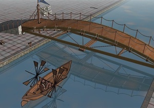 园林景观节点木质拱桥设计SU(草图大师)模型