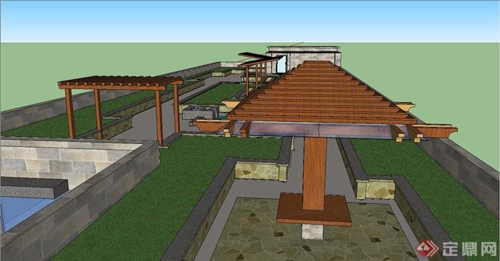 某多层住宅建筑屋顶花园设计SU模型(1)