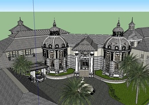 某多层组合欧式别墅建筑设计SU(草图大师)模型
