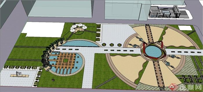 某学校广场景观规划设计SU模型+JPG方案图+CAD施工图(6)
