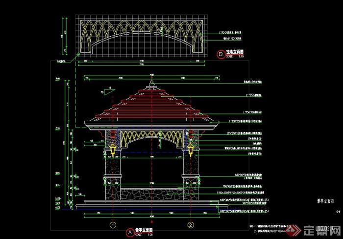 园林景观节点欧式四角凉亭设计CAD施工做法(1)