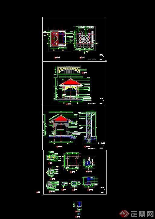 园林景观节点欧式四角凉亭设计CAD施工做法(2)