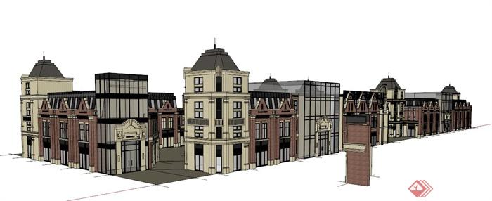 英式风格商业街建筑设计su模型(1)