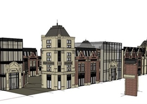 英式风格商业街建筑设计SU(草图大师)模型