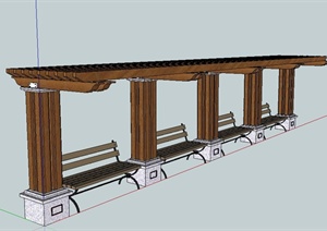 某欧式木廊架设计SU(草图大师)模型（含座椅）