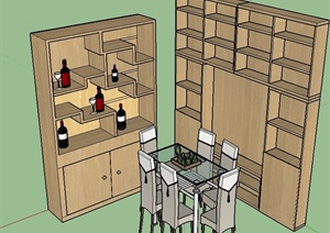 现代室内六人餐桌椅与酒柜设计SU(草图大师)模型