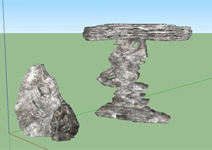 园林景观节点两块景石设计SU(草图大师)模型