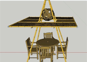 某室外木质廊架桌椅设计SU(草图大师)模型