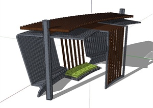 某现代木、铁为主材廊架设计SU(草图大师)模型