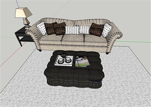 某欧式住宅空间客厅沙发、茶几设计SU(草图大师)模型