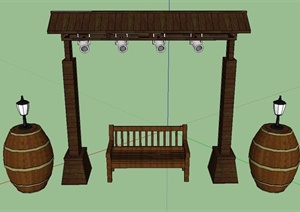 园林景观节点木质门廊、坐凳等设计SU(草图大师)模型