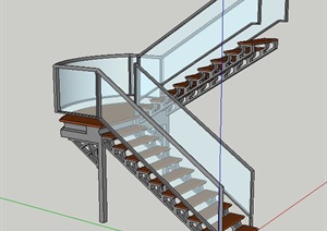 现代室内玻璃转折楼梯设计SU(草图大师)模型