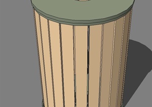 现代简单圆形木质垃圾箱SU(草图大师)模型