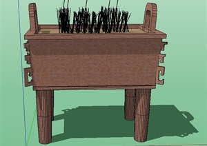 古典中式长方形香炉设计SU(草图大师)模型
