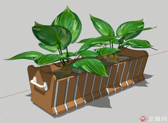 园林景观木箱种植池花池su模型(1)