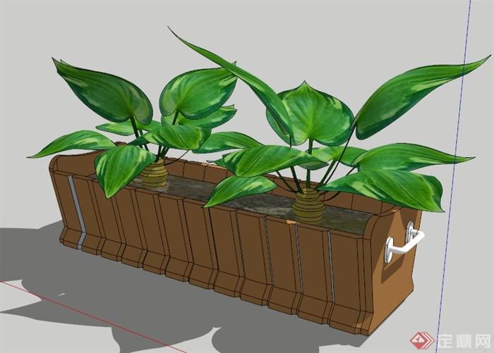 园林景观木箱种植池花池su模型(3)
