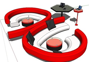 现代室内不规则沙发茶几桌子设计SU(草图大师)模型