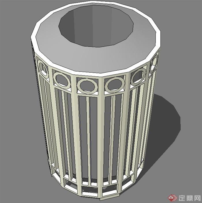 某现代圆柱形铁艺围网垃圾桶设计su模型(1)