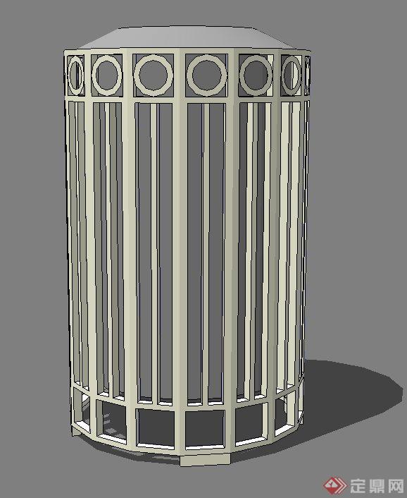 某现代圆柱形铁艺围网垃圾桶设计su模型(2)