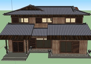 某两层木质日式住宅建筑设计SU(草图大师)模型