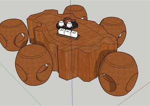 室内木桩茶桌凳设计SU(草图大师)模型