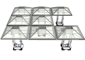 园林景观节点现代玻璃组合廊架设计SU(草图大师)模型