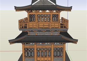 某古典中式两层阁楼建筑设计SU(草图大师)模型