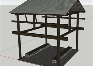 园林景观节点中式坡屋顶凉亭设计SU(草图大师)模型