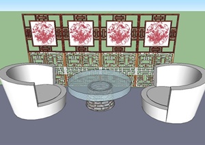 中式风格屏风与桌椅设计SU(草图大师)模型