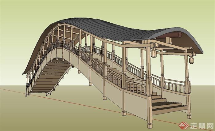 某古典中式拱形廊桥设计su模型(1)