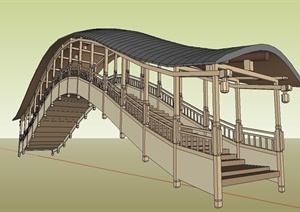 某古典中式拱形廊桥设计SU(草图大师)模型