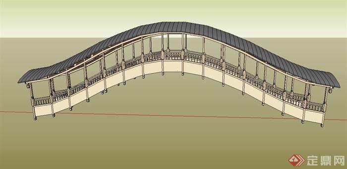 某古典中式拱形廊桥设计su模型(2)