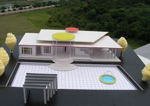 某现代单层文化站建筑设计JPG图片+SU(草图大师)模型