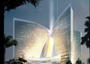 现代某公建酒店高层建筑设计PSD效果图+3DMAX模型+JPG效果图