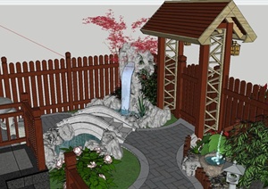 中式日式结合小庭院景观设计SU(草图大师)模型
