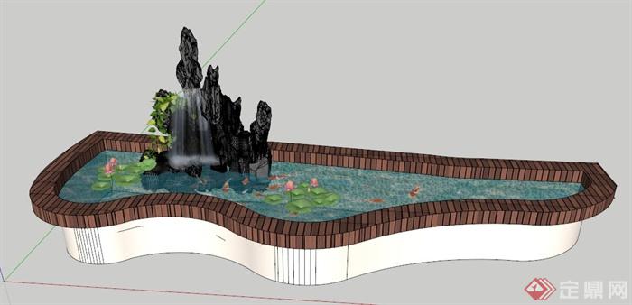 某园林景观假山水池设计su模型(2)
