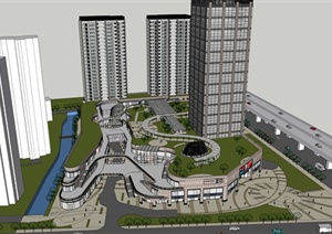 现代商住区步行街建筑设计SU(草图大师)模型