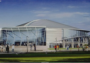 某 体育馆建筑设计CAD施工图带渲染效果图