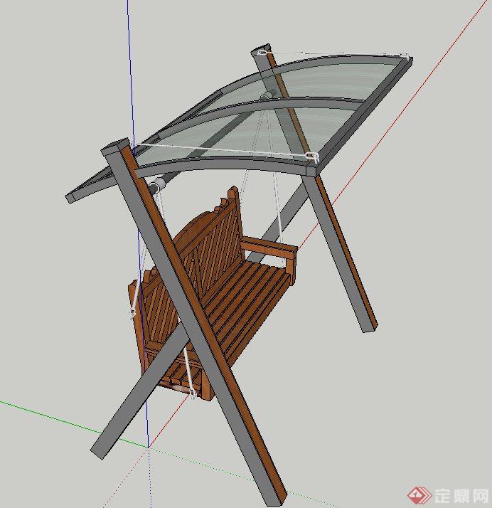 园林景观节点木质玻璃摇椅设计SU模型(1)