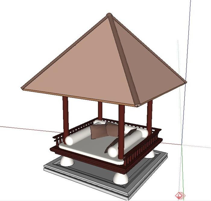 园林景观节点四角亭子床设计SU模型(2)