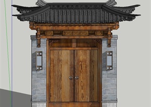 建筑节点古典中式大门设计SU(草图大师)模型